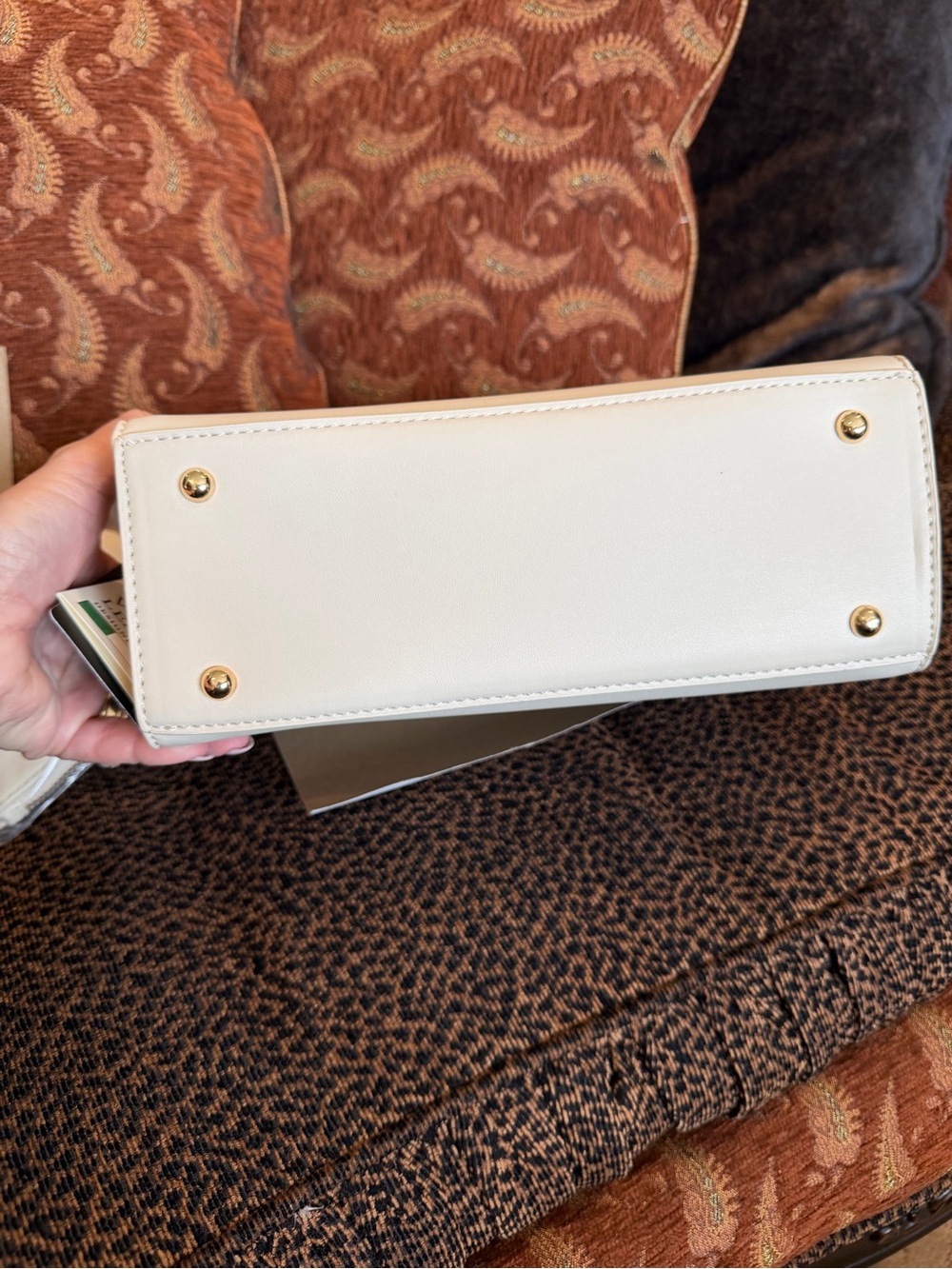 NWT Valentino Orlandi Cream Satchel with Gold Hardware Top Handle Vegan Leather - Picture 8 of 16